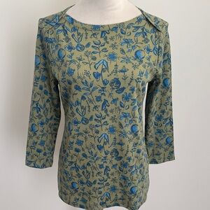 Style & Co. Olive and Blue Floral Long Sleeve Top